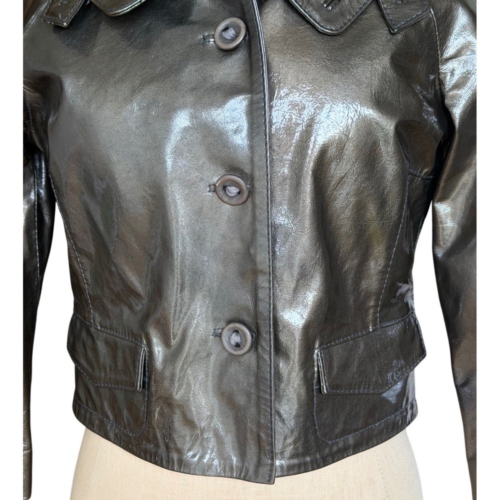 DOMA Leather Moto Biker Cropped Jacket Lacquered Glossy Edgy Gunmetal Gray SMALL - Picture 5 of 15